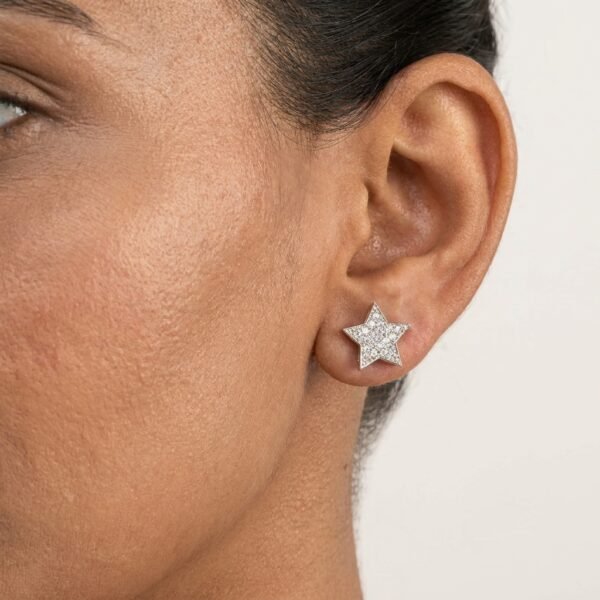 Brilliant Star Shape Moissanite Stud Earrings Pave Set In 925 Sterling Silver.