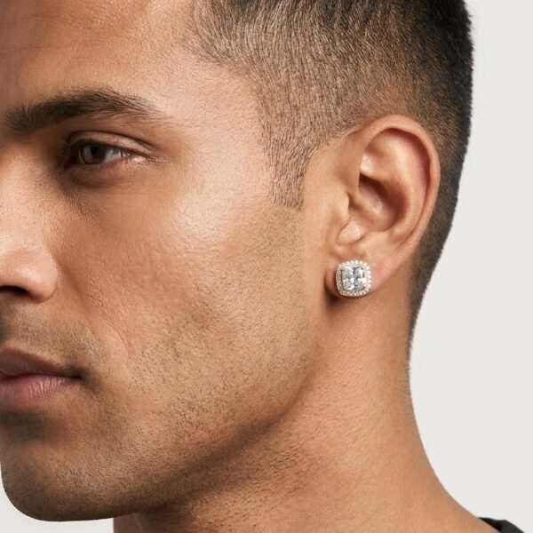 Real Moissanite Stud Earrings Cushion Shape in 925 Sterling Silver.