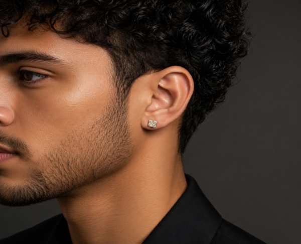 Square Moissanite Stud Earrings for Men – 925 Sterling Silver Iced Studs