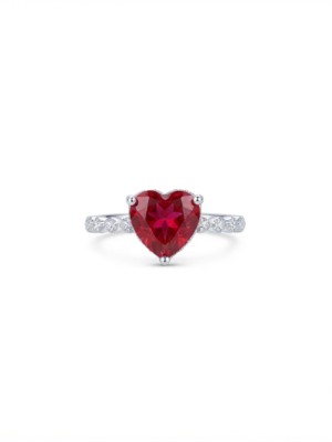 Heart Shaped Red CZ Ring With 925 Silver
