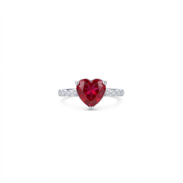 Heart Shaped Red CZ Ring With 925 Silver