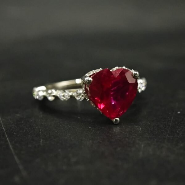 Heart Shaped Red CZ Ring With 925 Silver