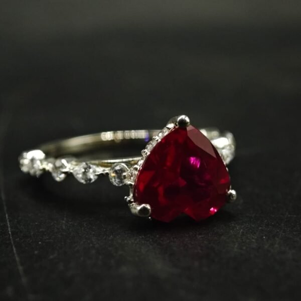 Heart Shaped Red CZ Ring With 925 Silver