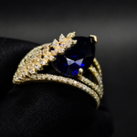 Blue Sapphire Pear Moissanite Ring