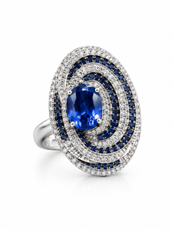 CZ Royal Blue Sapphire Spiral Ring