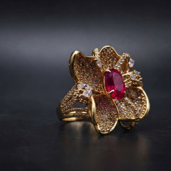 Ruby Red Floral Statement Ring