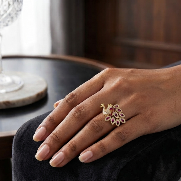 Exquisite Peacock Design CZ Ring