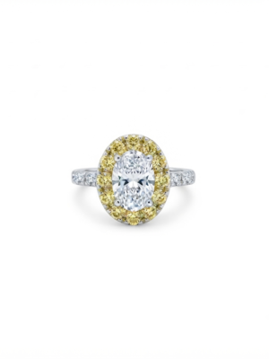 Oval Cut White and Yellow CZ Halo Ring