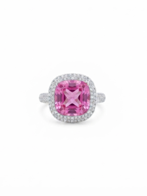 Cushion Cut Pink CZ Statement Ring