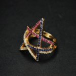 Blue Pink CZ Star Ring In 925 Sterling Silver