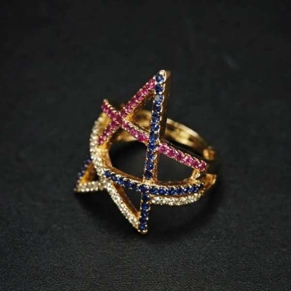 Blue Pink CZ Star Ring In 925 Sterling Silver