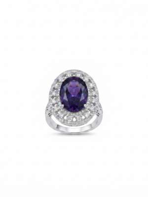 Amethyst Cushion Cut CZ Ring for Women