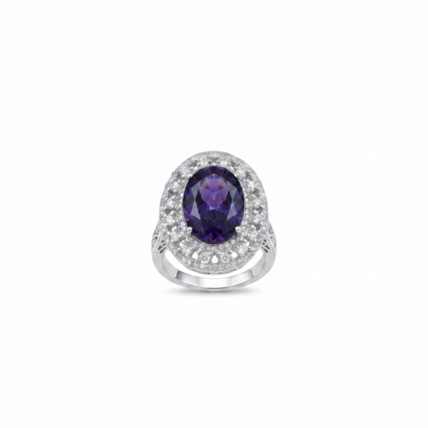 Amethyst Cushion Cut CZ Ring for Women