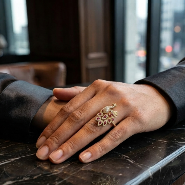 Exquisite Peacock Design CZ Ring