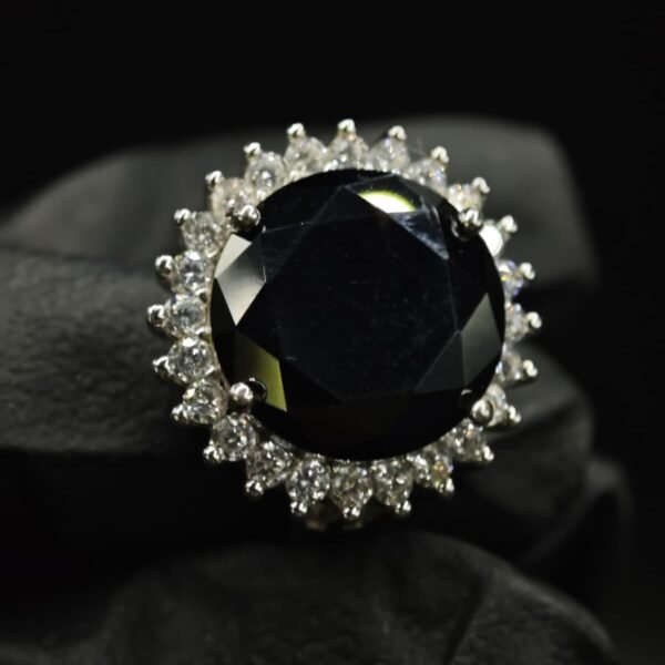 Black CZ Halo Ring for Women