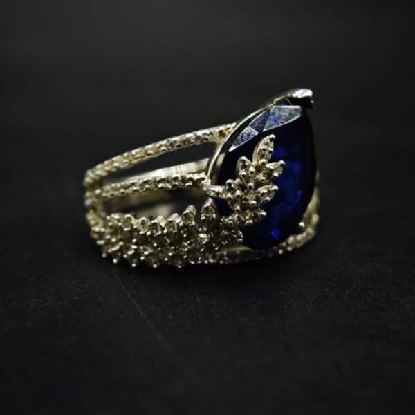 Blue Sapphire Pear Moissanite Ring
