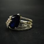 Blue Sapphire Pear Moissanite Ring