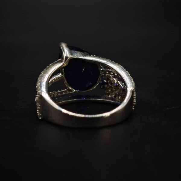 Blue Sapphire Pear Moissanite Ring