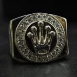 Crown Logo Moissanite Signet Ring