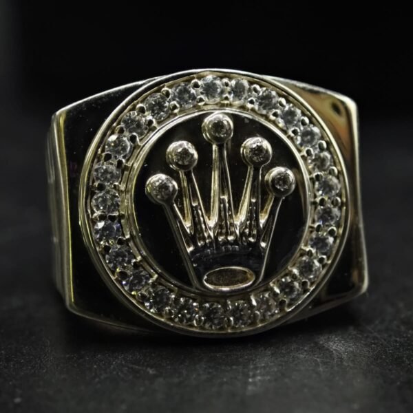 Crown Logo Moissanite Signet Ring