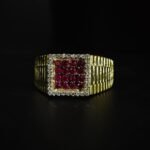 Men's Ruby and Moissanite Square Cluster Ring
