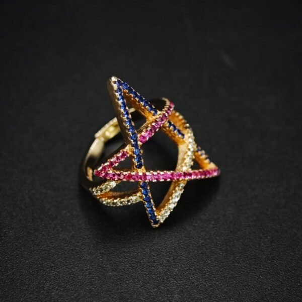 Blue Pink CZ Star Ring In 925 Sterling Silver