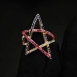 Blue Pink CZ Star Ring In 925 Sterling Silver