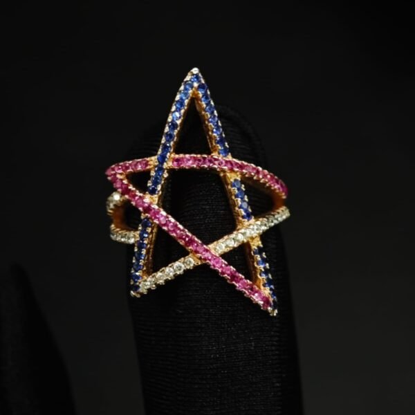 Blue Pink CZ Star Ring In 925 Sterling Silver