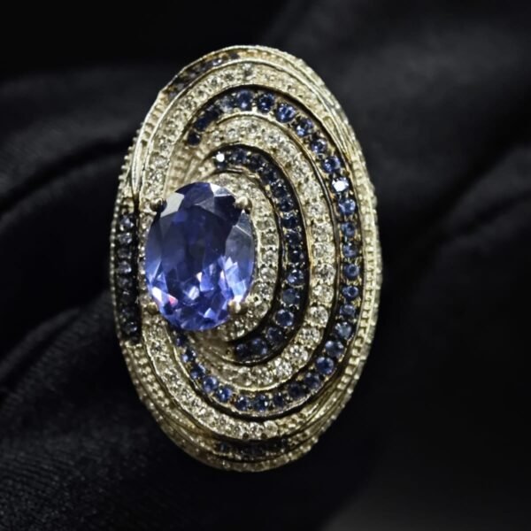 CZ Royal Blue Sapphire Spiral Ring