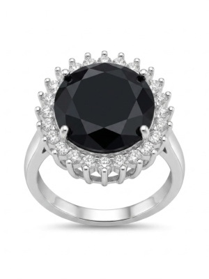 Black CZ Halo Ring for Women