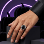 Black CZ Halo Ring for Women