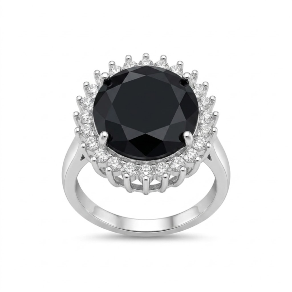 Black CZ Halo Ring for Women