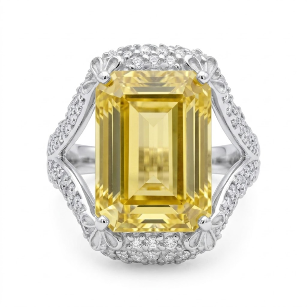 Moissanite Emerald Cut Citrine Ring