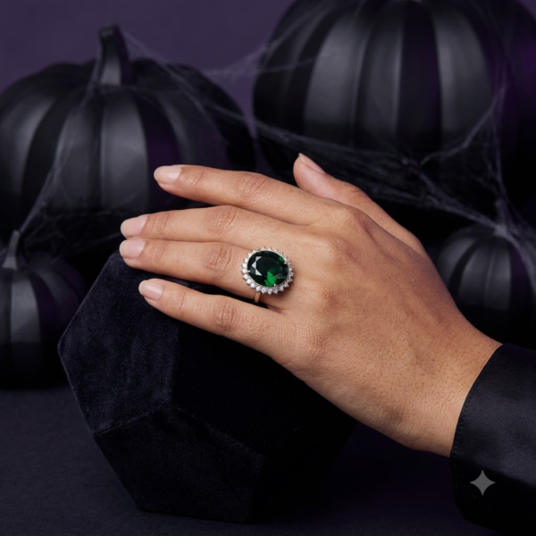 Green Cubic Zirconia Halo Ring