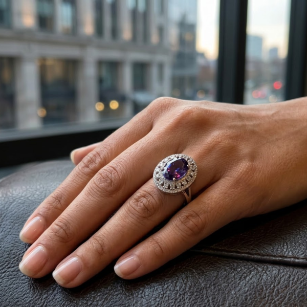 Amethyst Cushion Cut CZ Ring for Women