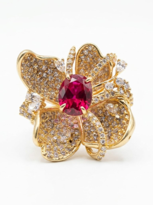 Ruby Red Floral Statement Ring