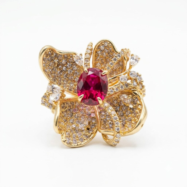 Ruby Red Floral Statement Ring