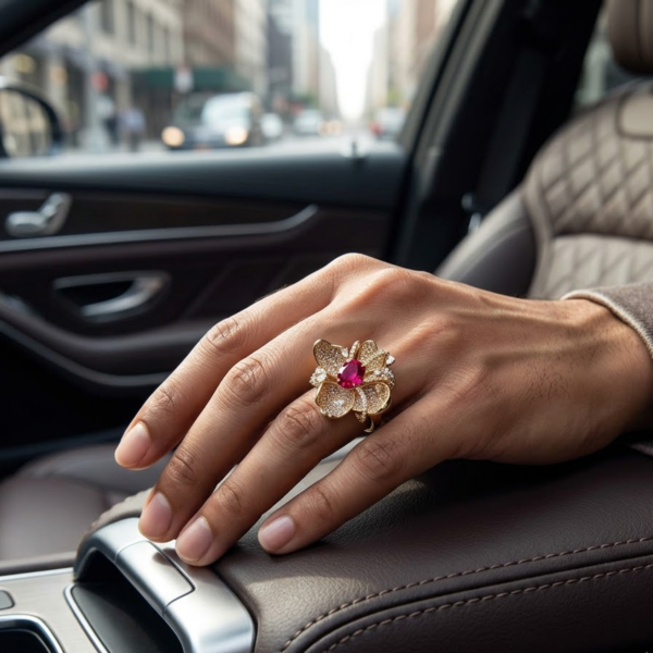 Ruby Red Floral Statement Ring