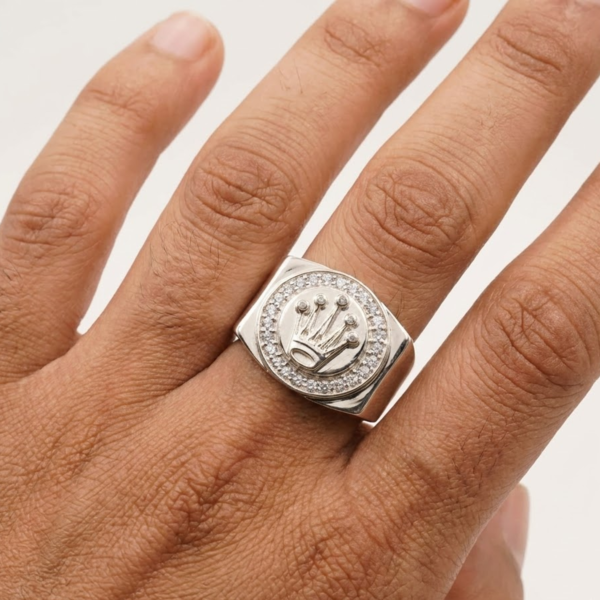 Crown Logo Moissanite Signet Ring