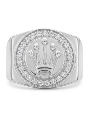 Crown Logo Moissanite Signet Ring