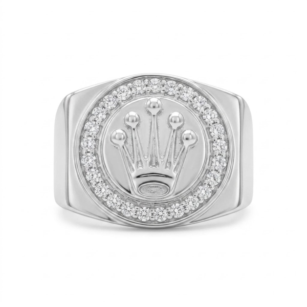 Crown Logo Moissanite Signet Ring
