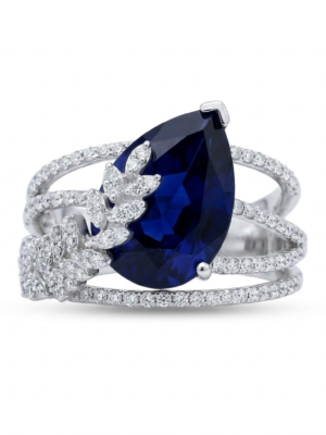 Blue Sapphire Pear Moissanite Ring