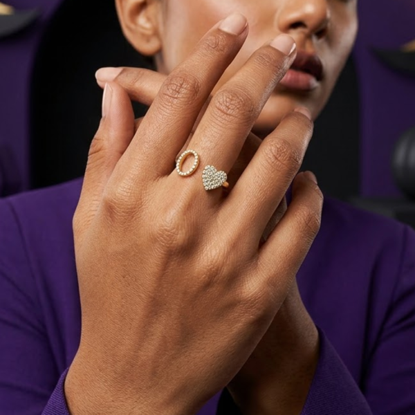 Letter O And Heart Moissanite Ring
