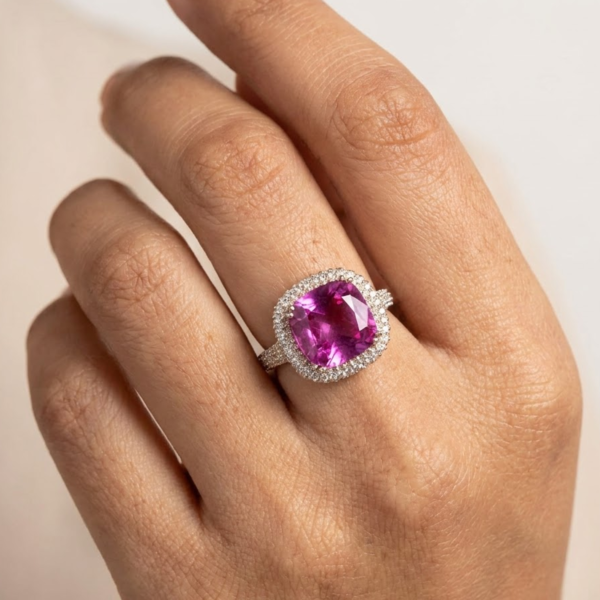Cushion Cut Pink CZ Statement Ring