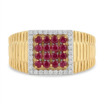 Men's Ruby and Moissanite Square Cluster Ring