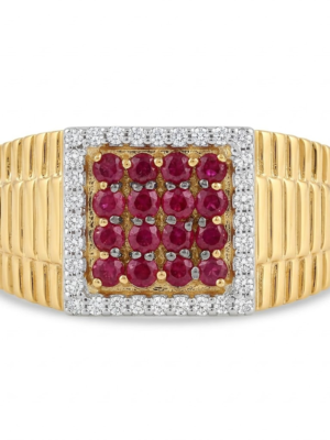 Men's Ruby and Moissanite Square Cluster Ring
