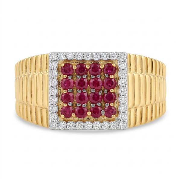 Men's Ruby and Moissanite Square Cluster Ring