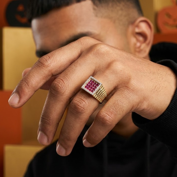 Men's Ruby and Moissanite Square Cluster Ring